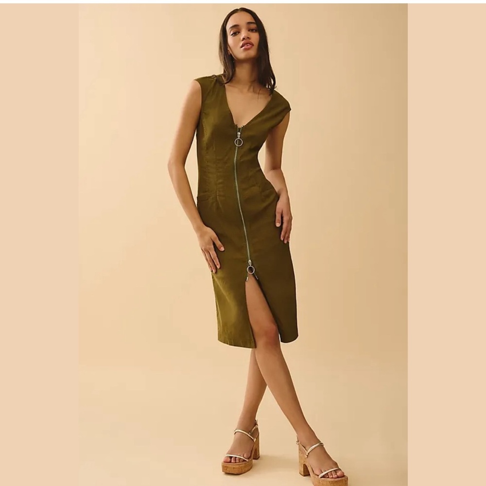 Olive Green Sleeveless Zipper Dress